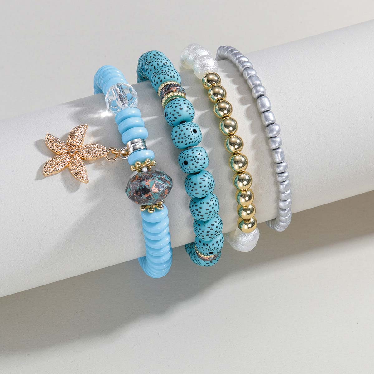 Mint Green Starfish Beaded Bracelet Set