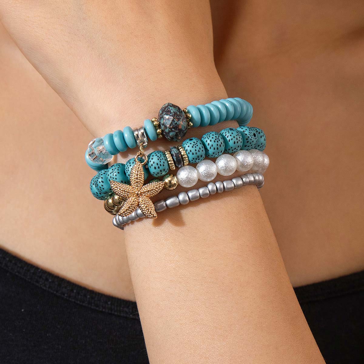 Mint Green Starfish Beaded Bracelet Set