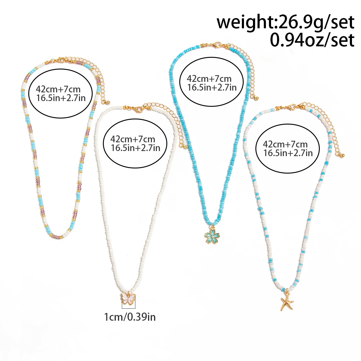 Mint Green Butterfly Alloy Beaded Necklaces