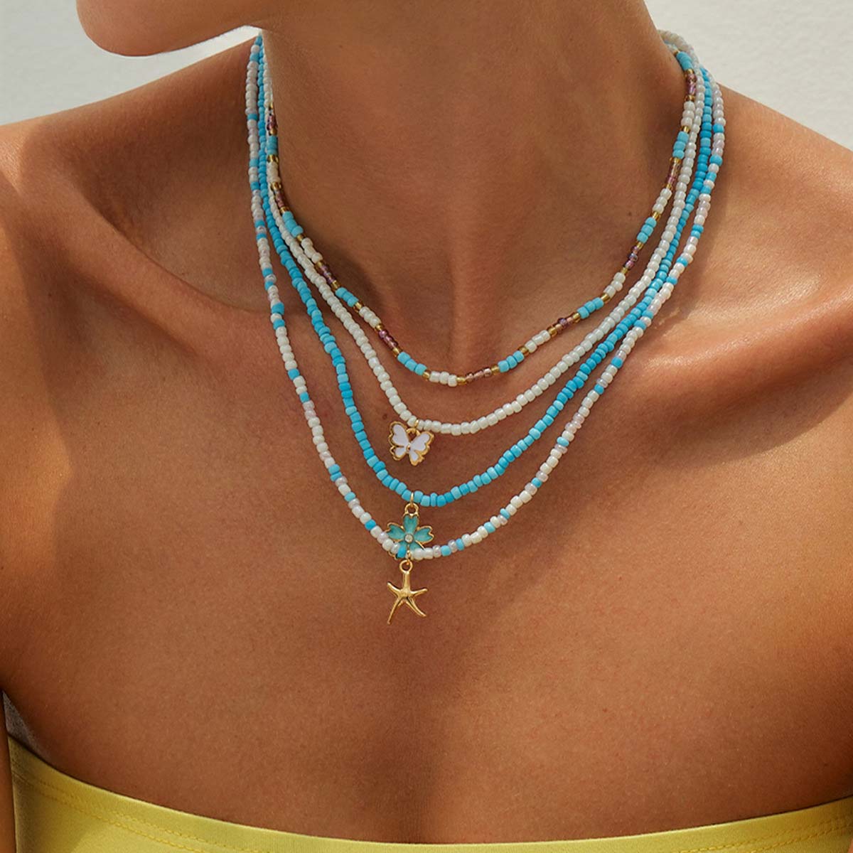 Mint Green Butterfly Alloy Beaded Necklaces