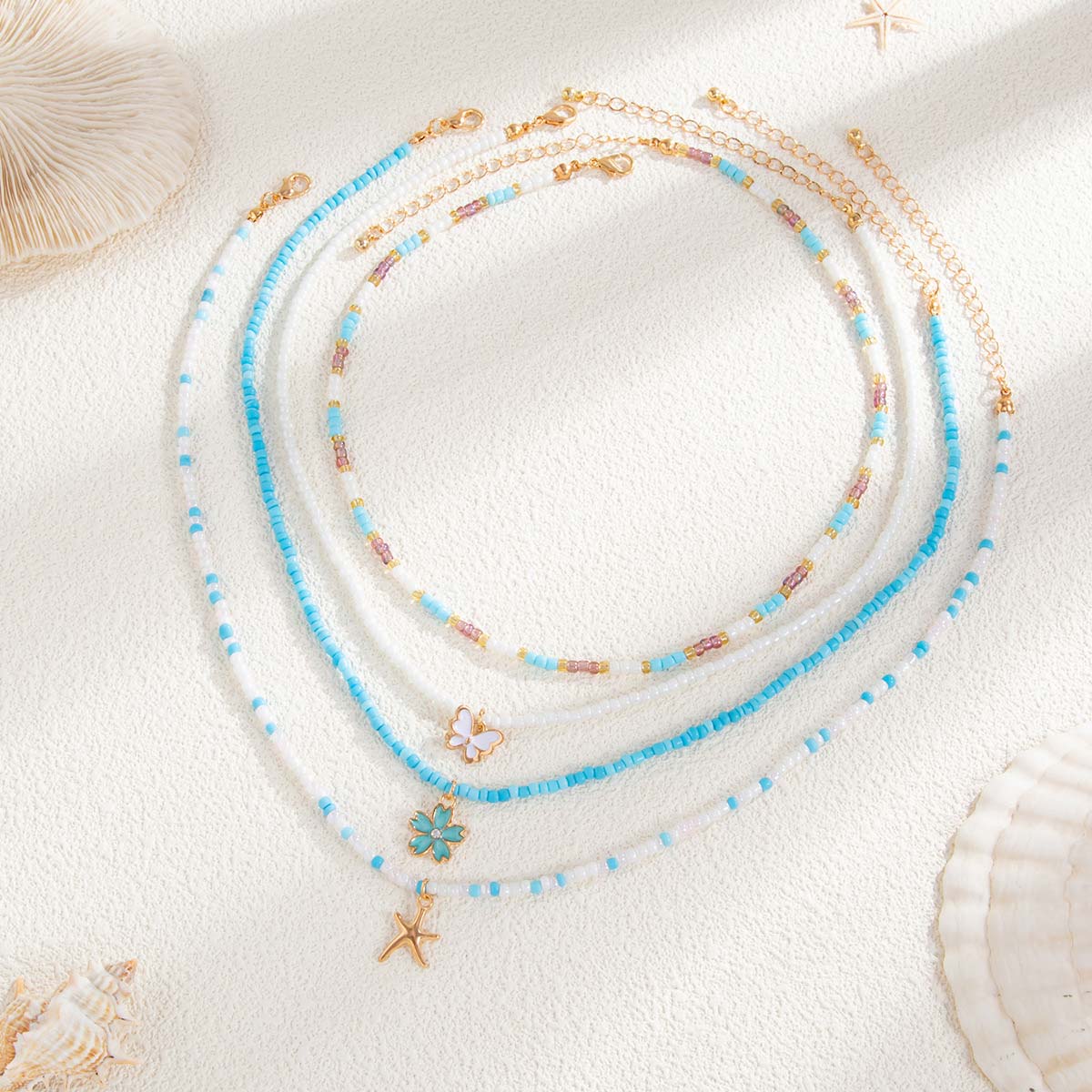 Mint Green Butterfly Alloy Beaded Necklaces