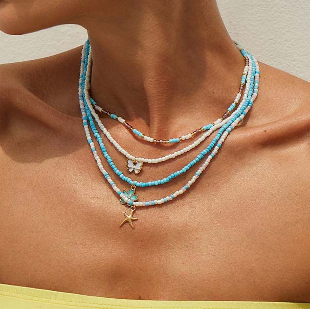 Mint Green Butterfly Alloy Beaded Necklaces