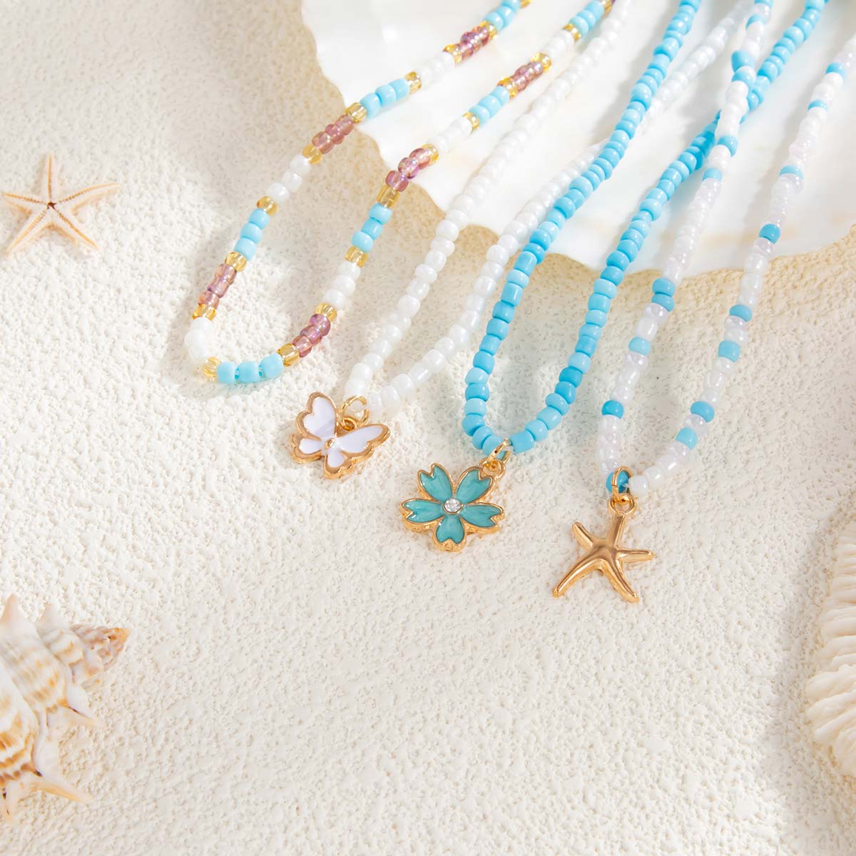 Mint Green Butterfly Alloy Beaded Necklaces