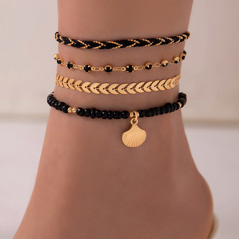 Black Color Shell Alloy Detail Anklets