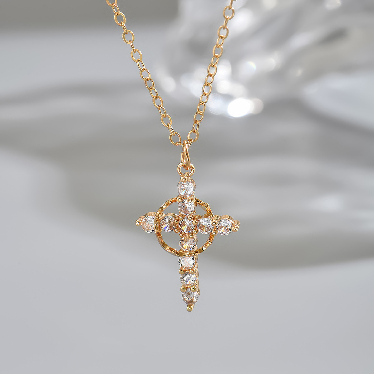 Golden Zircon Cross Design Copper Necklace