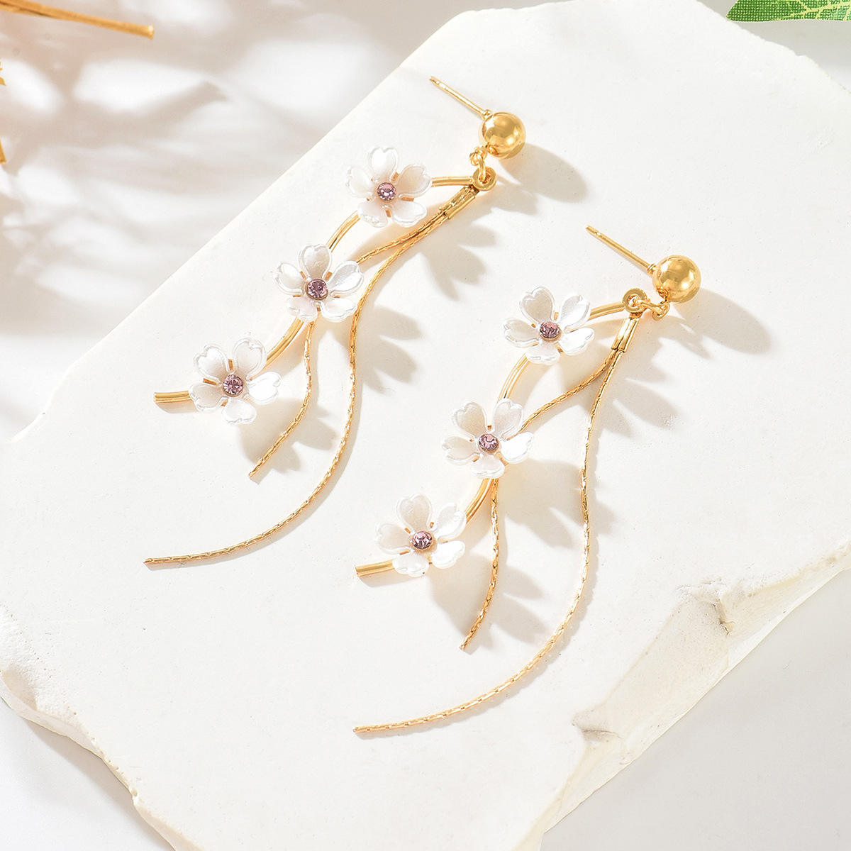 Golden Plastic Flower Tassel Design Earrings