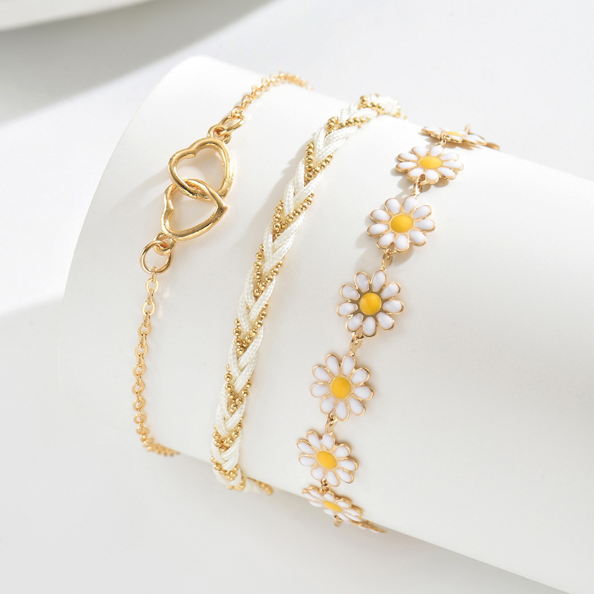 Golden Heart Daisy Flower Alloy Anklets