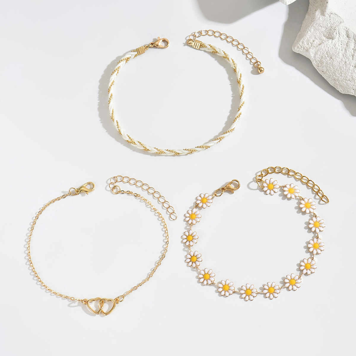 Golden Heart Daisy Flower Alloy Anklets