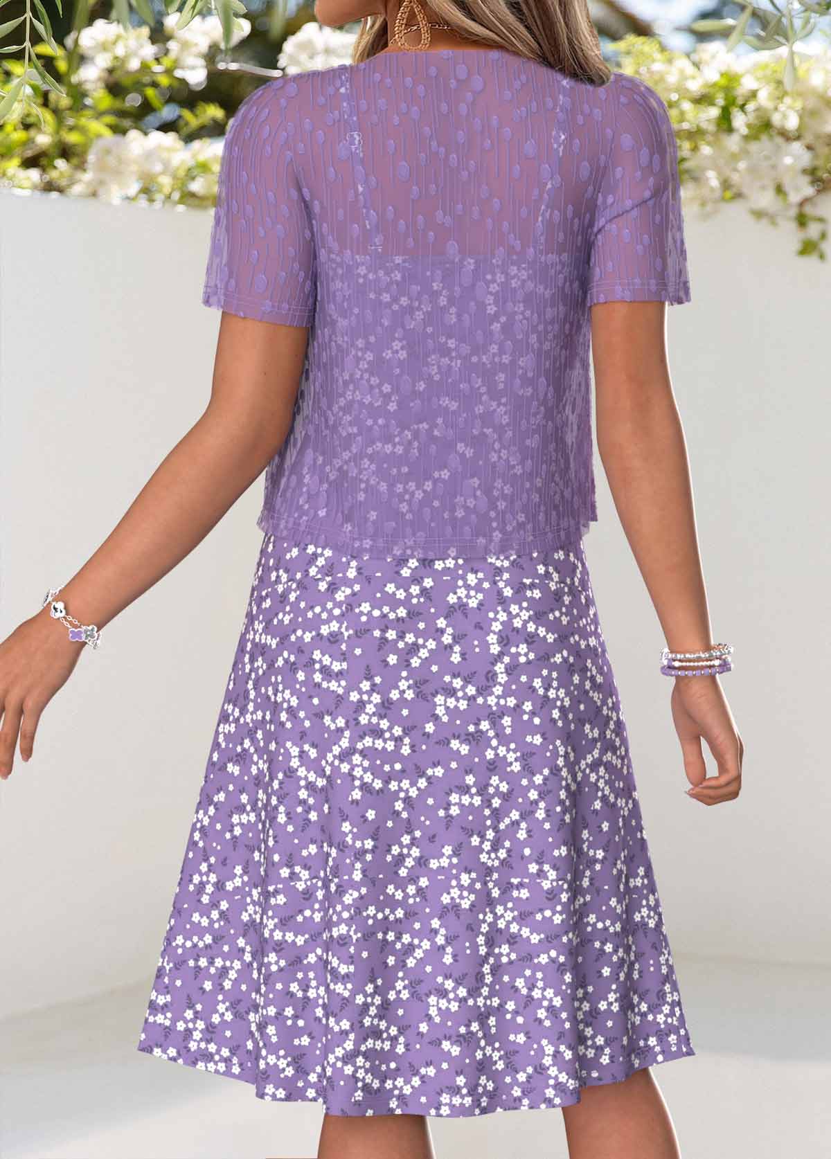 Ditsy Floral Print Tummy Coverage Dress and Cardigan