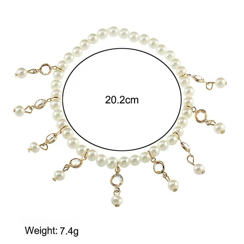 Beige Color Alloy Detail Pearl Anklet