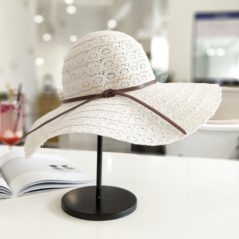 White Color Openwork Wide-brimmed Design Hat