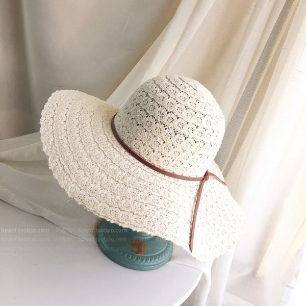 White Color Openwork Wide-brimmed Design Hat