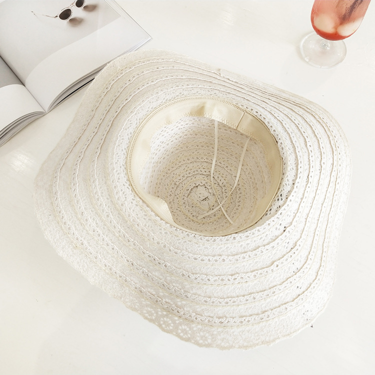 White Color Openwork Wide-brimmed Design Hat