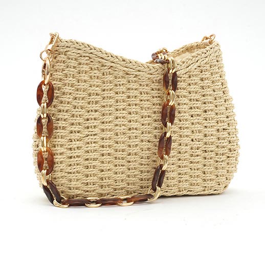 Light Camel Open Straw Crossbody Bag