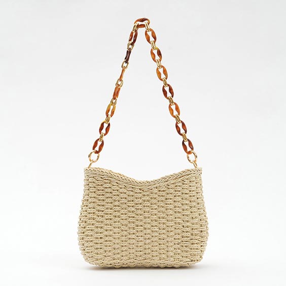 Light Camel Open Straw Crossbody Bag