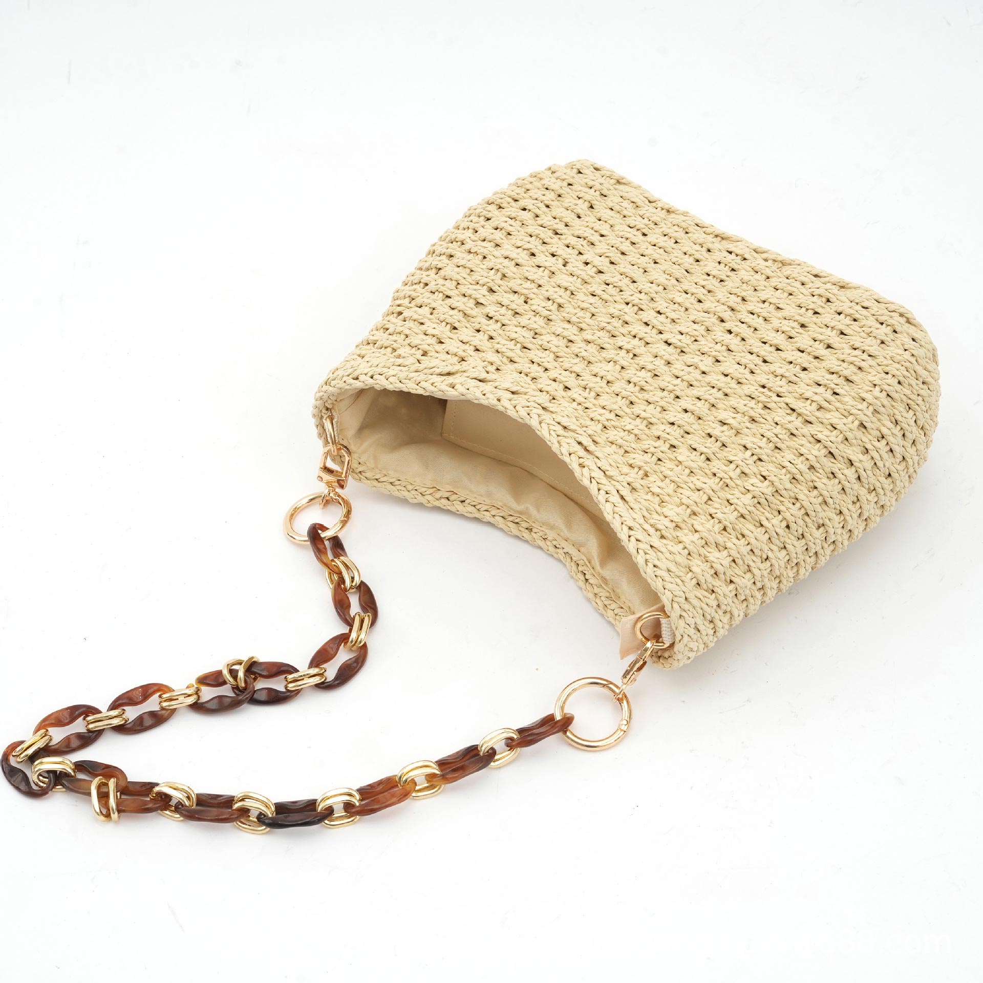 Light Camel Open Straw Crossbody Bag