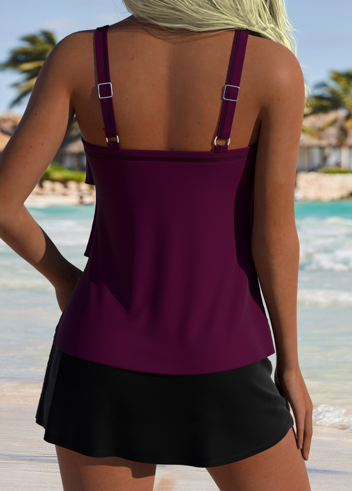 Dark Reddish Purple Heart Collar Tankini Top-No Bottom