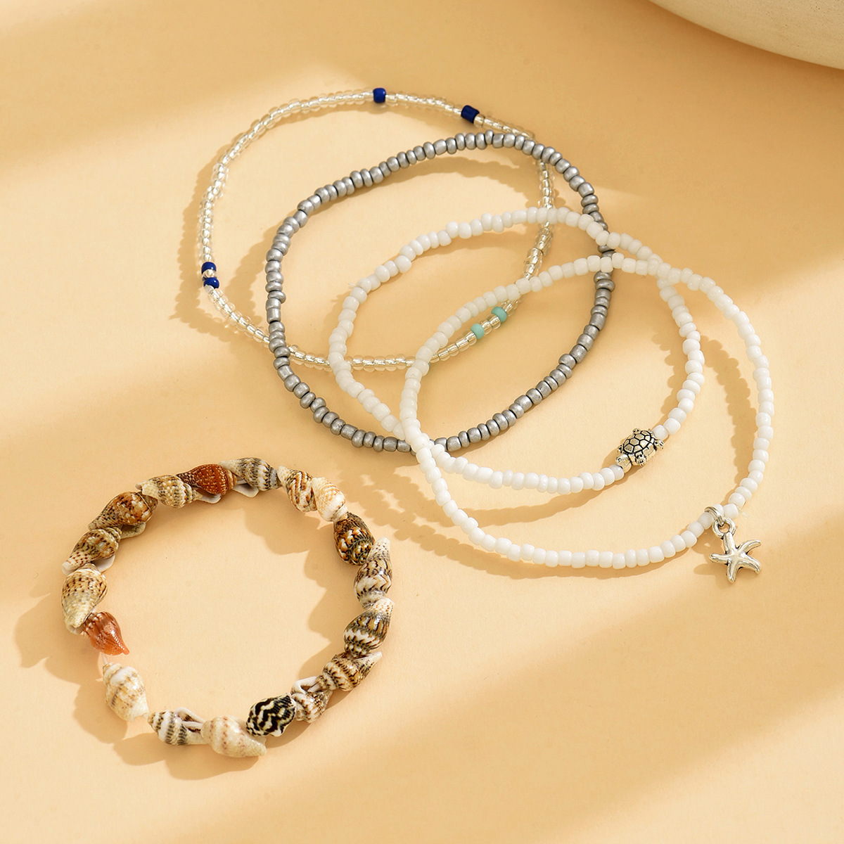 Golden Round Alloy Starfish Beaded Anklets
