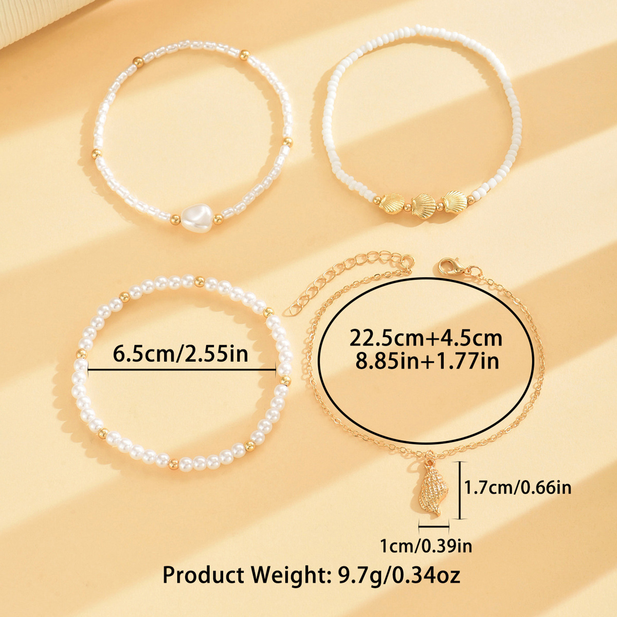 Golden Shell Alloy Beaded Anklet Set