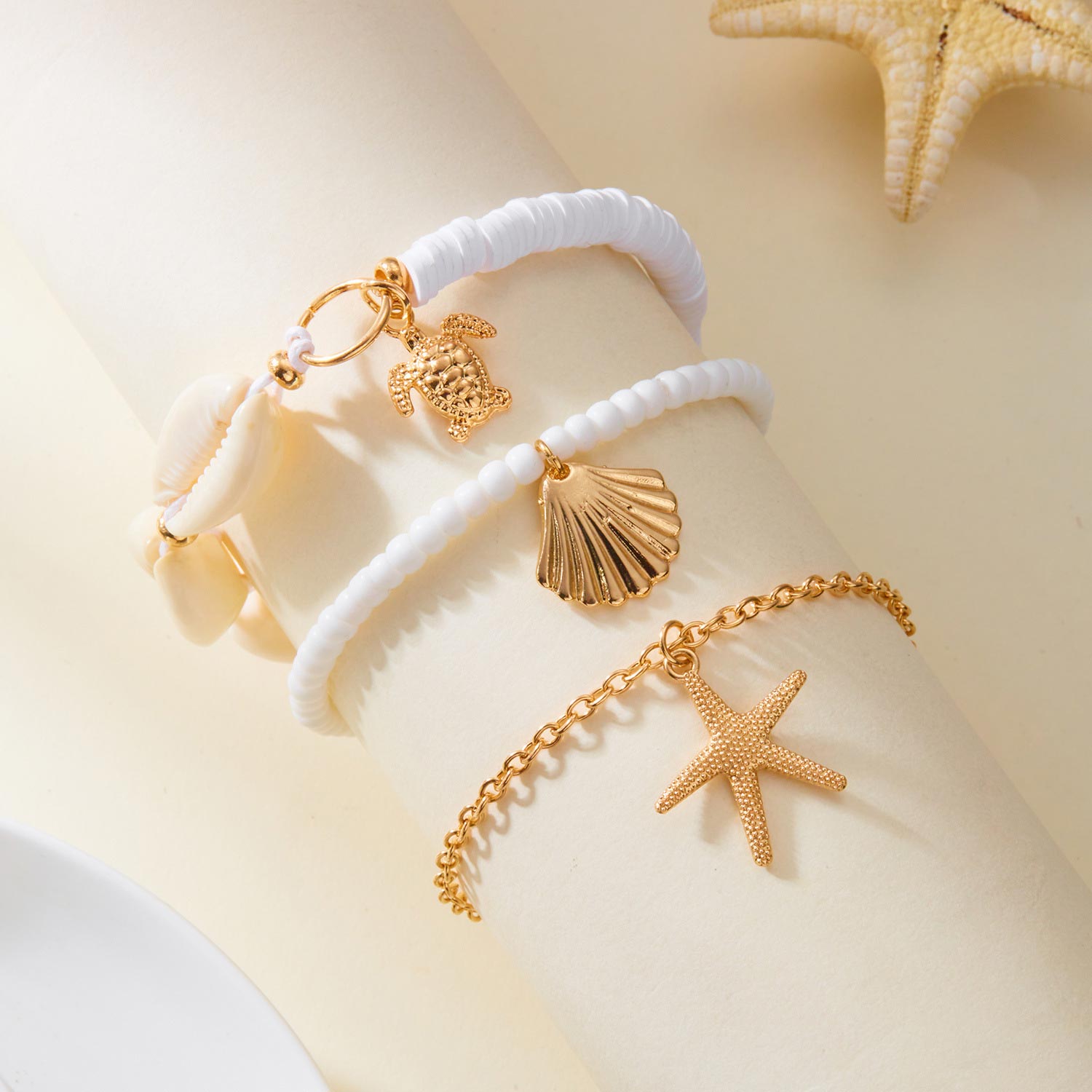 Golden Shell Starfish Alloy Anklet Set