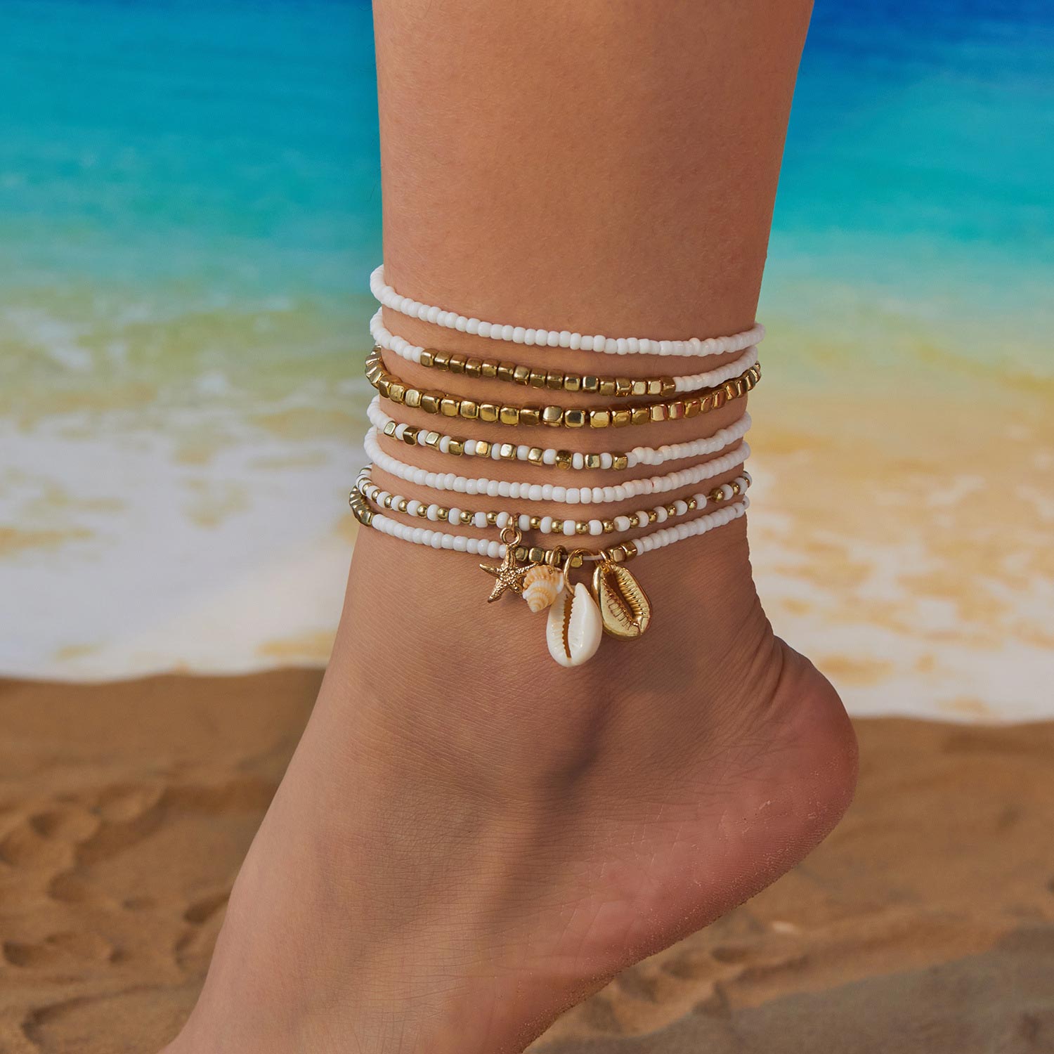 Golden Color Round Alloy Detail Anklets