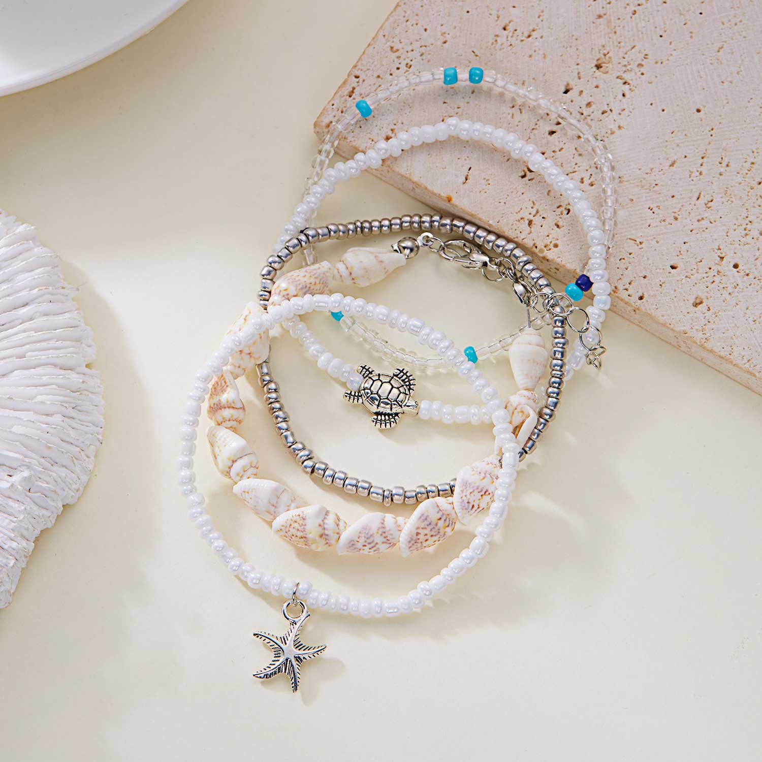Beige Color Round Alloy Detail Bracelets