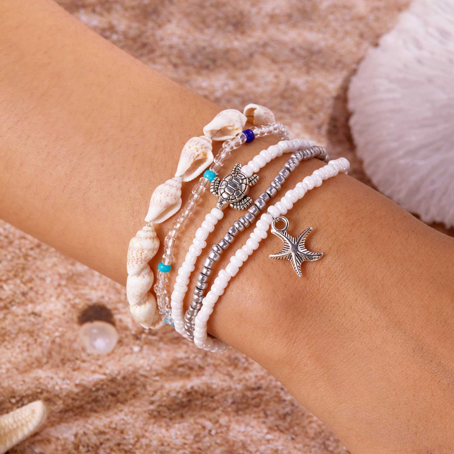Beige Color Round Alloy Detail Bracelets