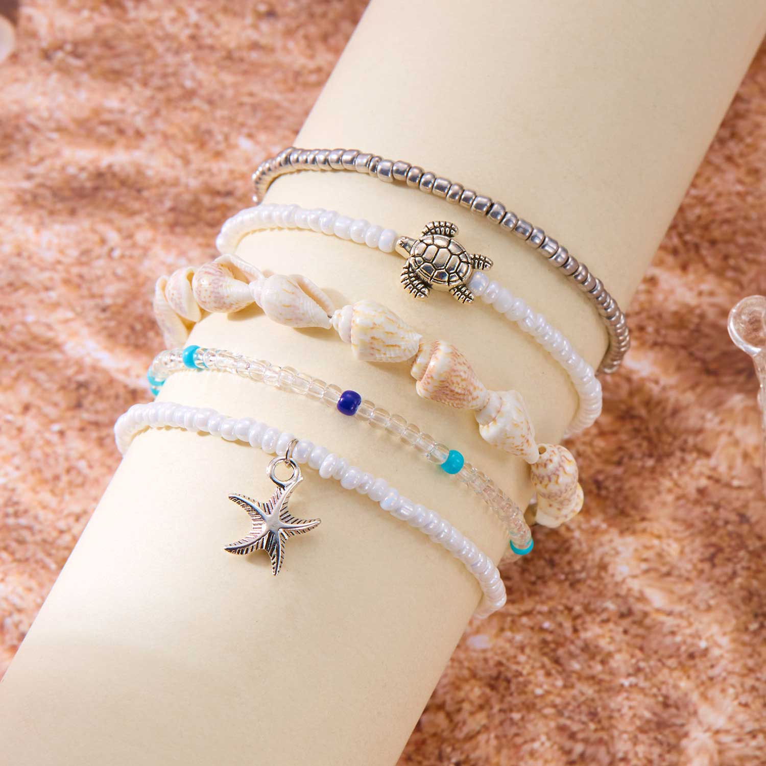 Beige Color Round Alloy Detail Bracelets