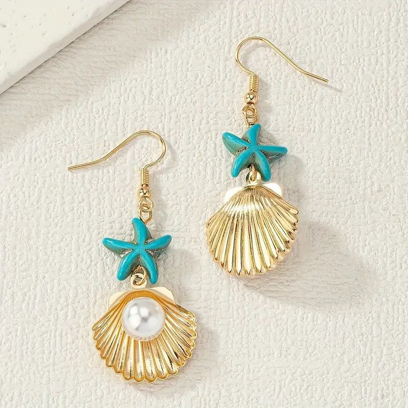 Golden Round Shell Pearl Alloy Earrings