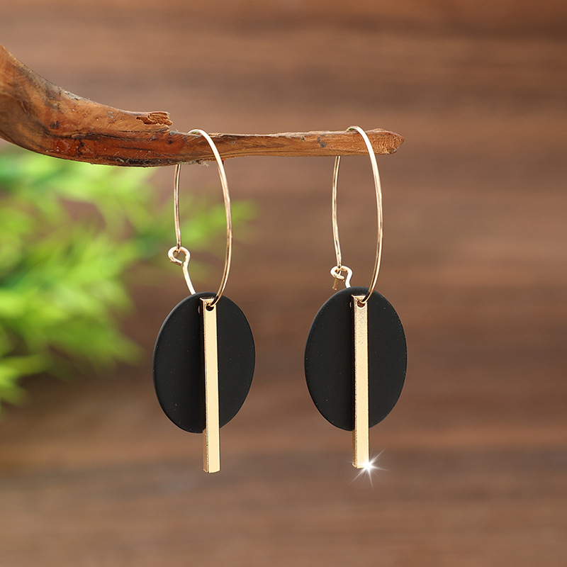 Black Color Round Alloy Detail Earrings