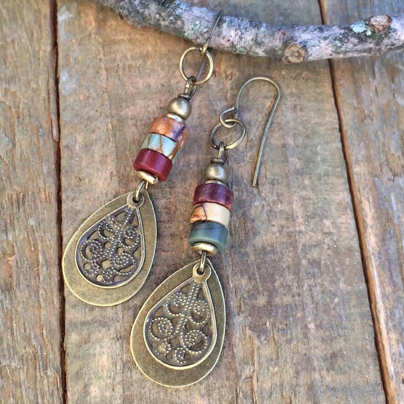 Silver Color Round Alloy Detail Earrings