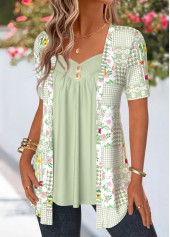 Floral Print Sage Green Fake Two Piece Twinset