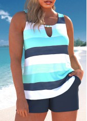 Multi Stripe Print Cut Out Cyan Tankini Set