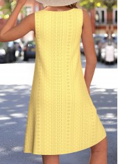 Yellow Sleeveless Round Neck Hollow Jacquard Dress