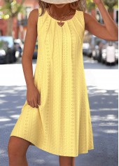 Yellow Sleeveless Round Neck Hollow Jacquard Dress