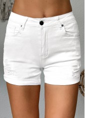 Stretch White Skinny Button Fly Mid Waisted Shorts