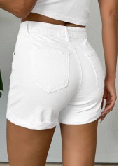 Stretch White Skinny Button Fly Mid Waisted Shorts