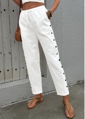 Soft White Straight Leg Elastic Waist High Waisted Pants