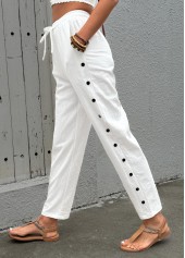 Soft White Straight Leg Elastic Waist High Waisted Pants