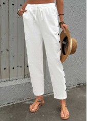 Soft White Straight Leg Elastic Waist High Waisted Pants