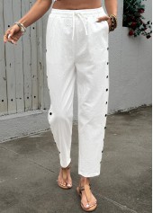 Soft White Straight Leg Elastic Waist High Waisted Pants
