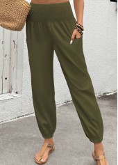 Soft Olive Green Jogger Elastic Waist High Waisted Pants