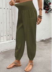 Soft Olive Green Jogger Elastic Waist High Waisted Pants