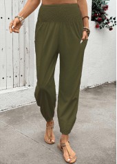 Soft Olive Green Jogger Elastic Waist High Waisted Pants