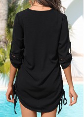 Drawstring Black V Neck Cover Up