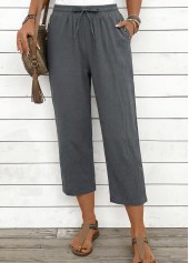 Grey Straight Leg Elastic Waist High Waisted Pants