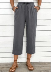 Grey Straight Leg Elastic Waist High Waisted Pants