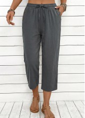 Grey Straight Leg Elastic Waist High Waisted Pants