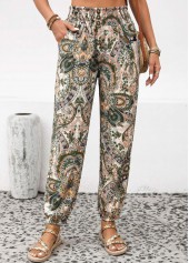 Tribal Print Soft Dusty Pink Jogger Elastic Waist Pants