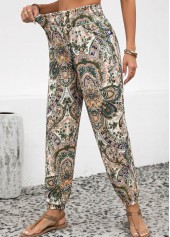 Tribal Print Soft Dusty Pink Jogger Elastic Waist Pants